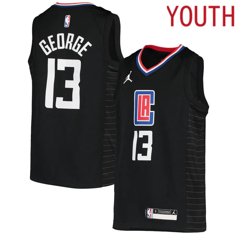 Youth Los Angeles Clippers 13 Paul George Jordan Brand Black Swingman Player NBA Jersey